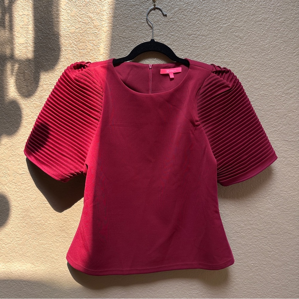 Xtaren Red Boxy Ribbed Short Sleeve Blouse